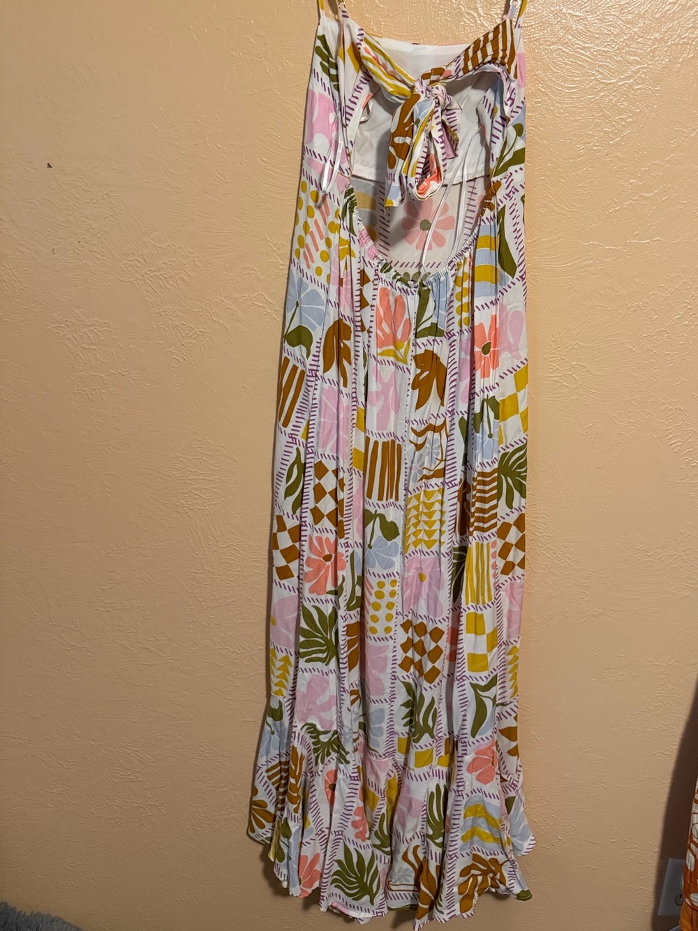 Tie-Front Floral Patchwork Maxi Dress in Pink, Olive & Mustard